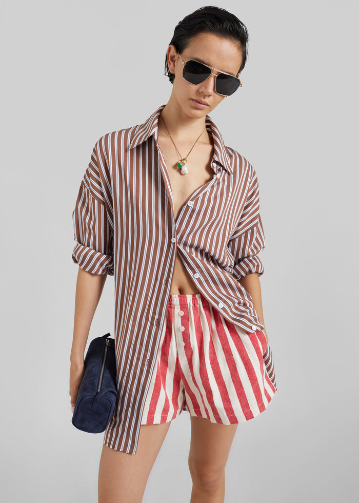 Mireval Cotton Boxer Shorts - Red/White Stripe