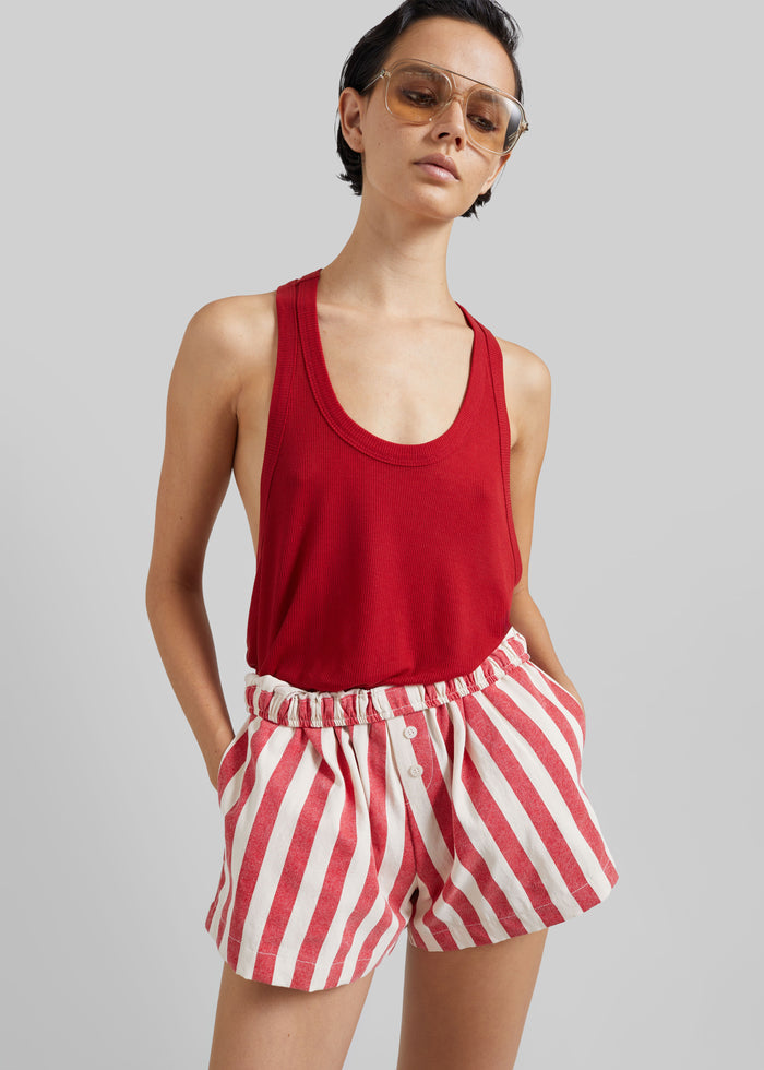 Mireval Cotton Boxer Shorts - Red/White Stripe