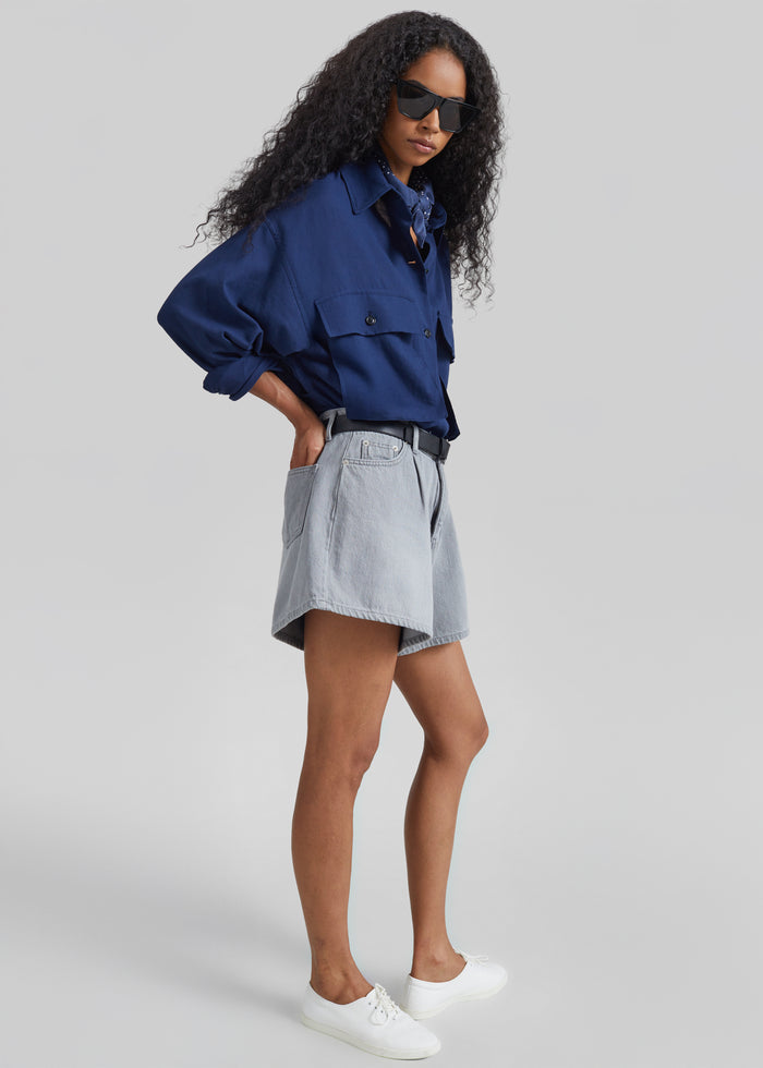 Mojave Pleated Denim Shorts - Grey Wash