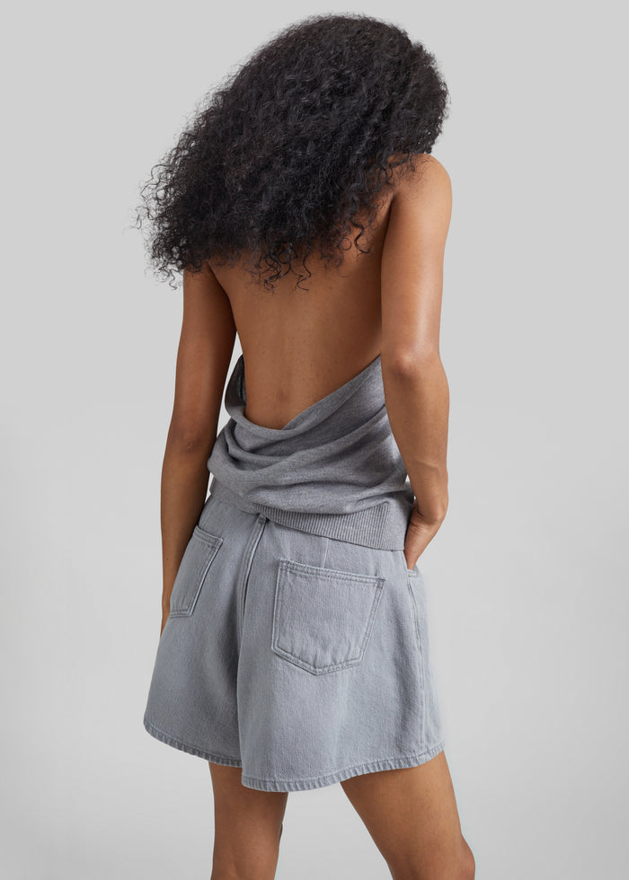Mojave Pleated Denim Shorts - Grey Wash