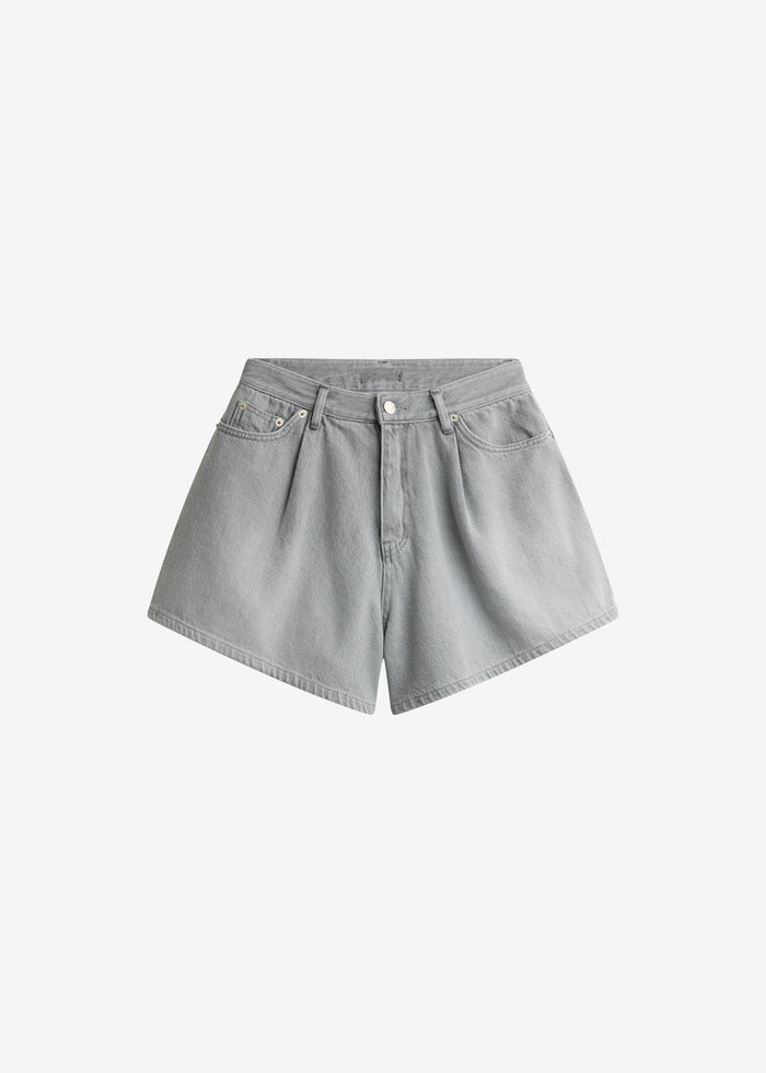 Mojave Pleated Denim Shorts - Grey Wash