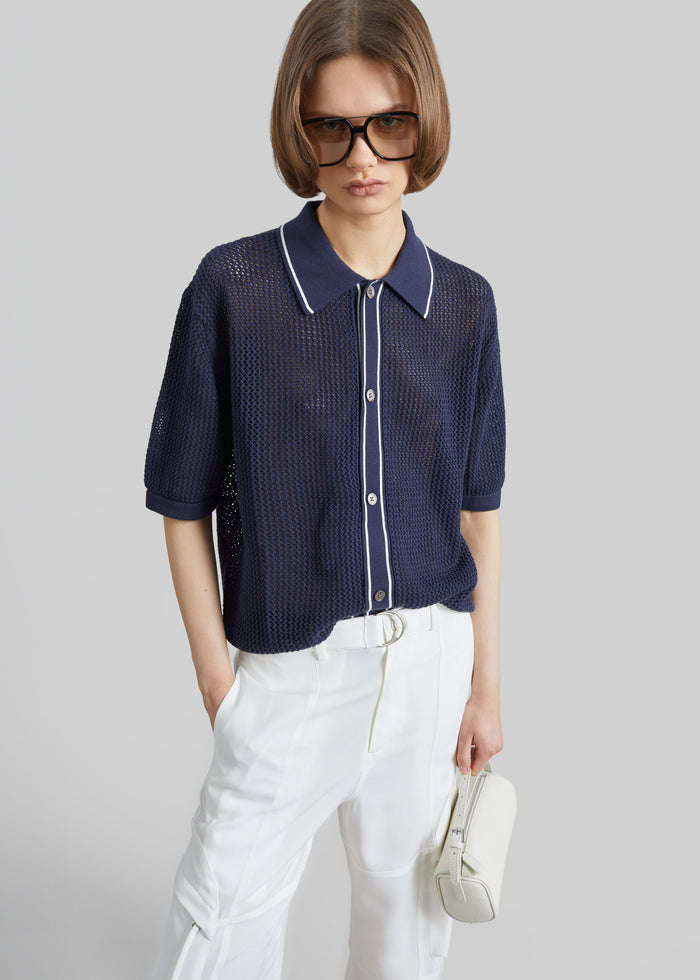 Monza Crochet Knit Cardigan - Navy