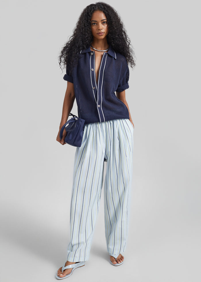 Monza Crochet Knit Cardigan - Navy