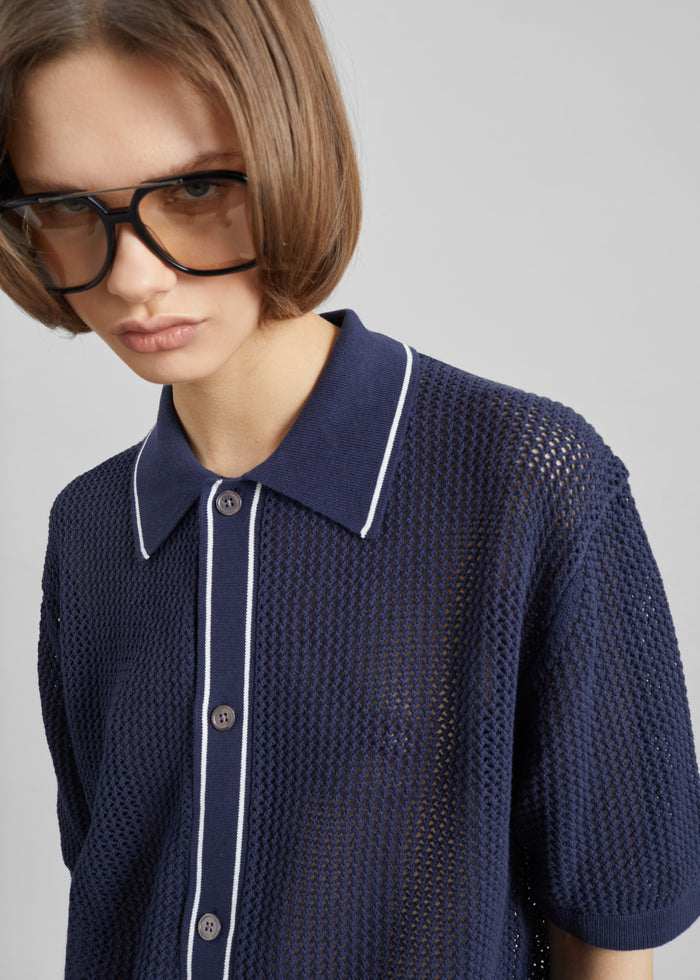 Monza Crochet Knit Cardigan - Navy