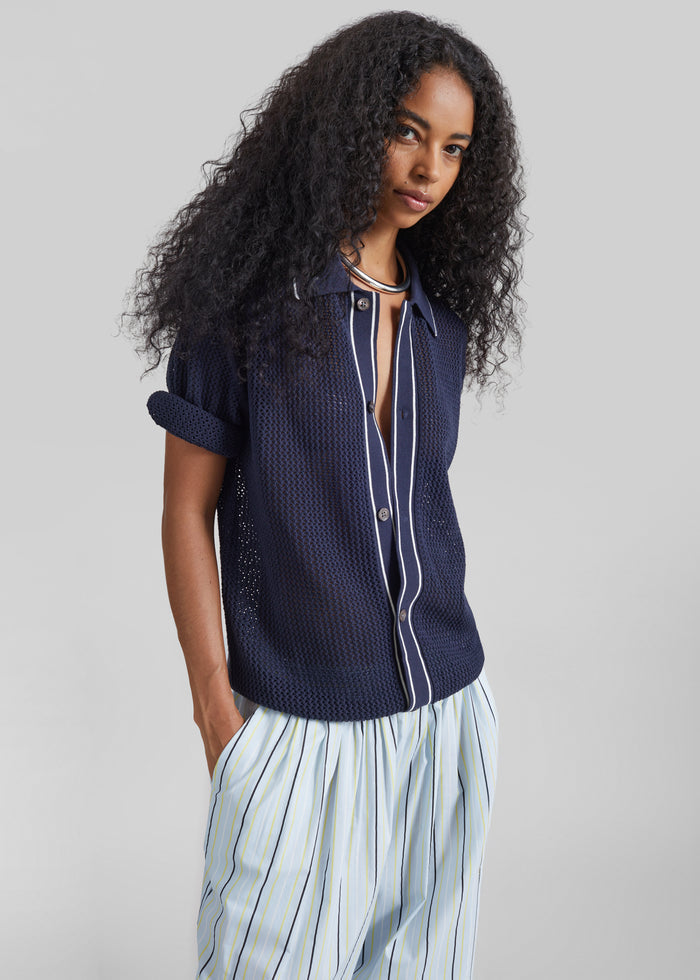 Monza Crochet Knit Cardigan - Navy