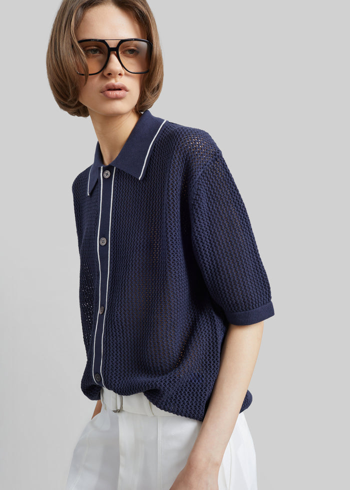Monza Crochet Knit Cardigan - Navy