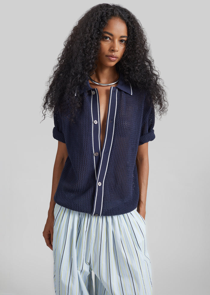 Monza Crochet Knit Cardigan - Navy