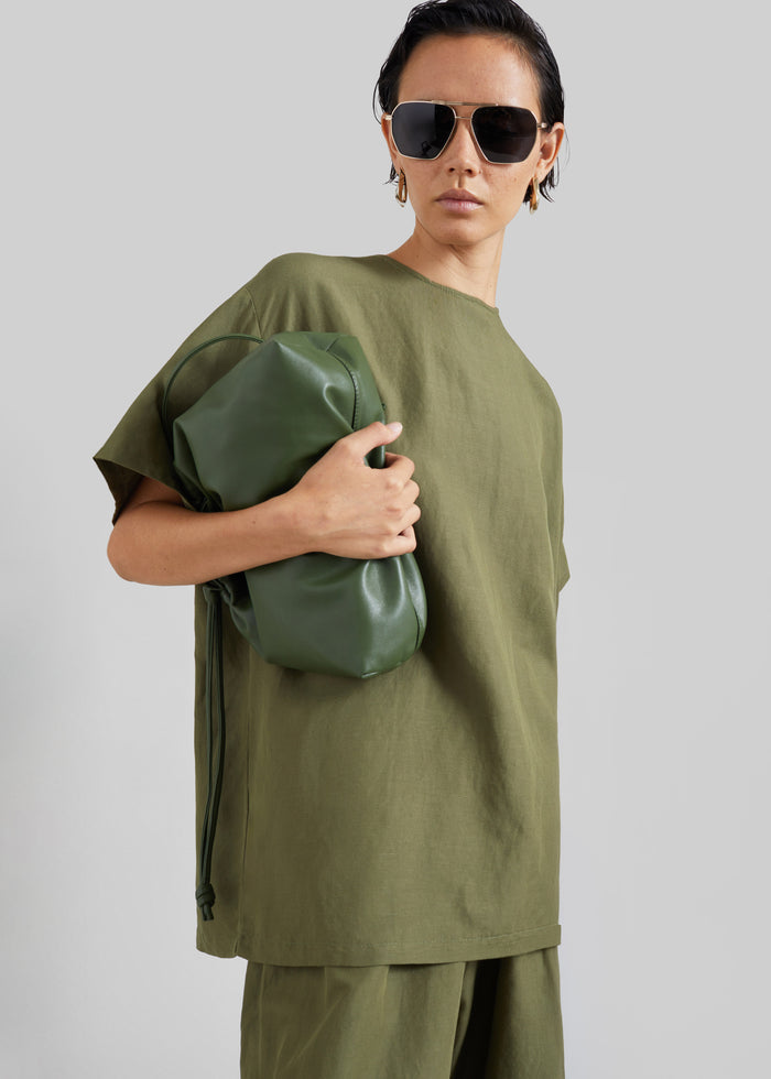 Morat Linen Back Button Top - Olive