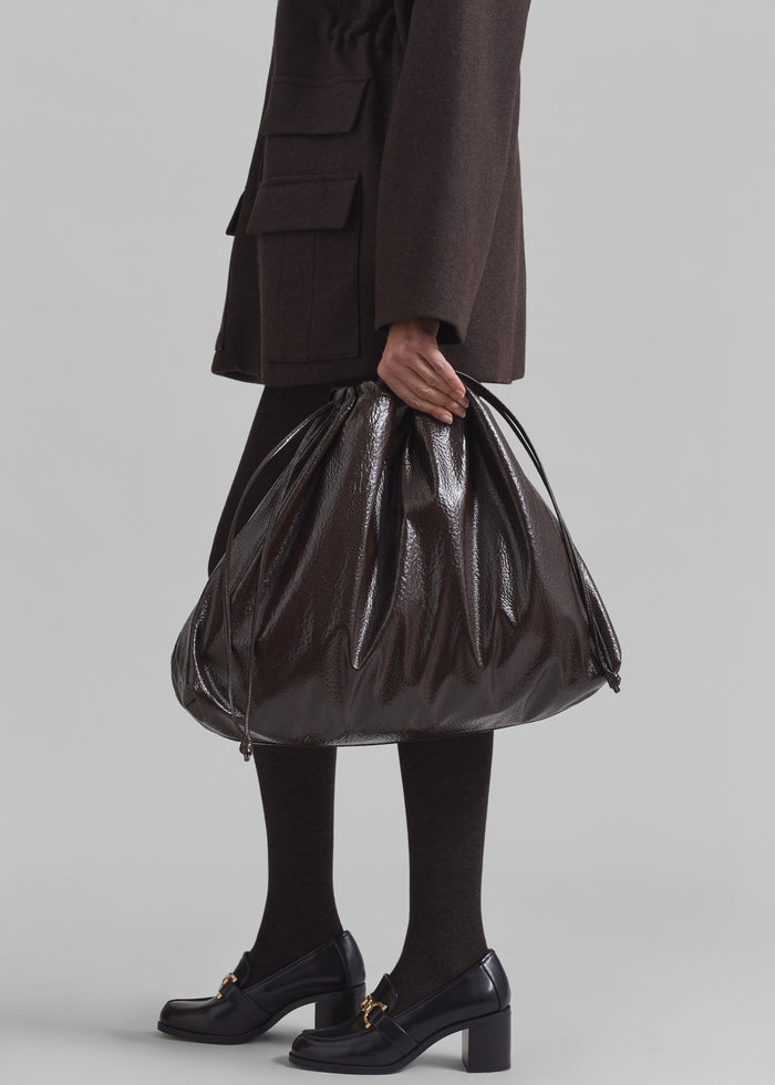 Morgan Crackled Faux Leather Large Pouch - Brown