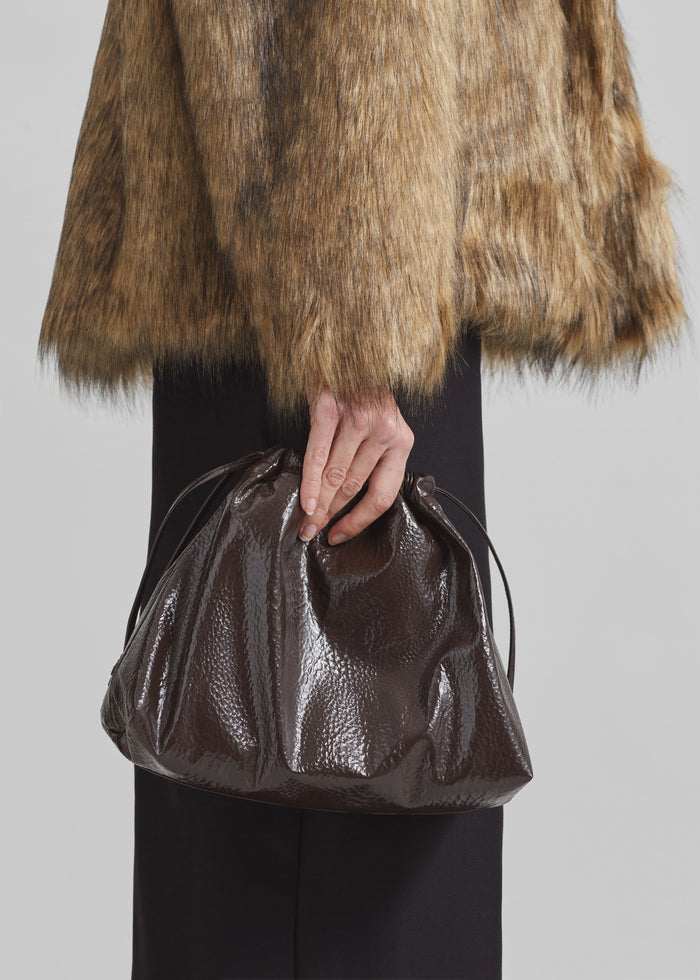 Morgan Crackled Faux Leather Small Pouch - Brown