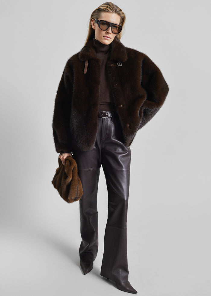 Morgan Faux Fur Small Pouch - Brown