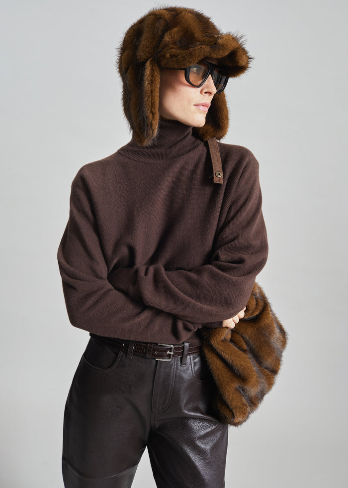 Morgan Faux Fur Small Pouch - Brown