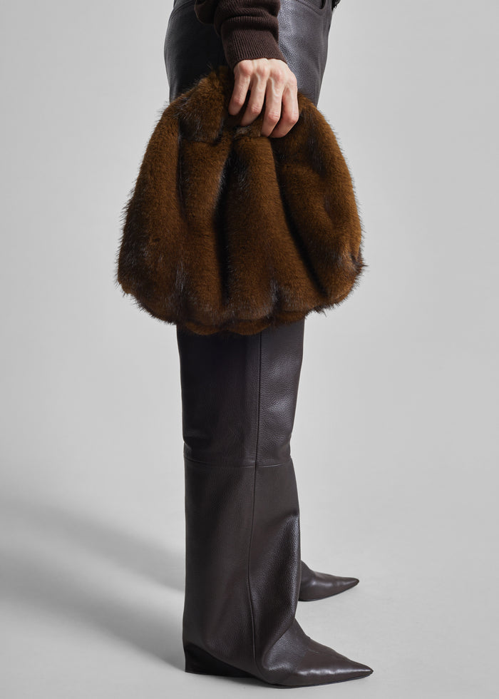 Morgan Faux Fur Small Pouch - Brown