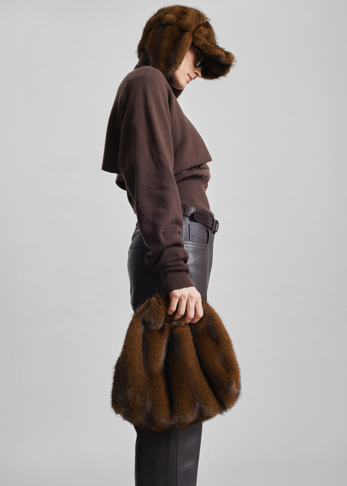Morgan Faux Fur Small Pouch - Brown