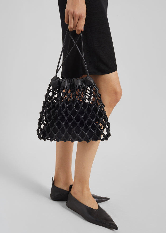Morgan Leather Macrame Small Pouch - Black