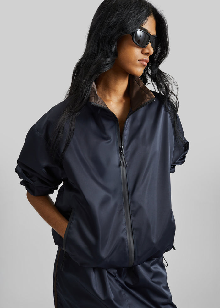 Munich Contrast Collar Zip-Up Jacket - Navy