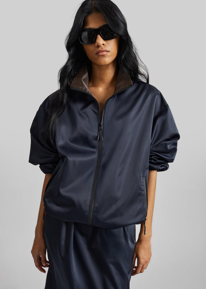 Munich Contrast Collar Zip-Up Jacket - Navy