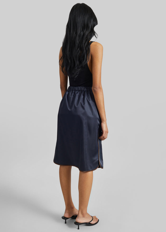 Munich Contrast Piping Midi Skirt - Navy