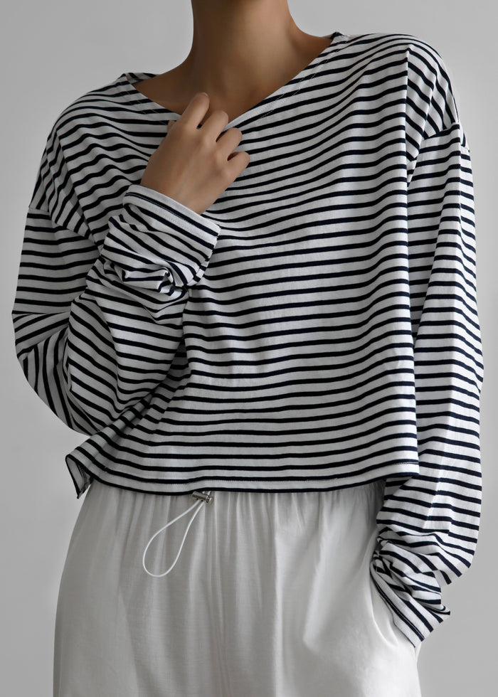 Neha Cropped Top - Navy Stripe