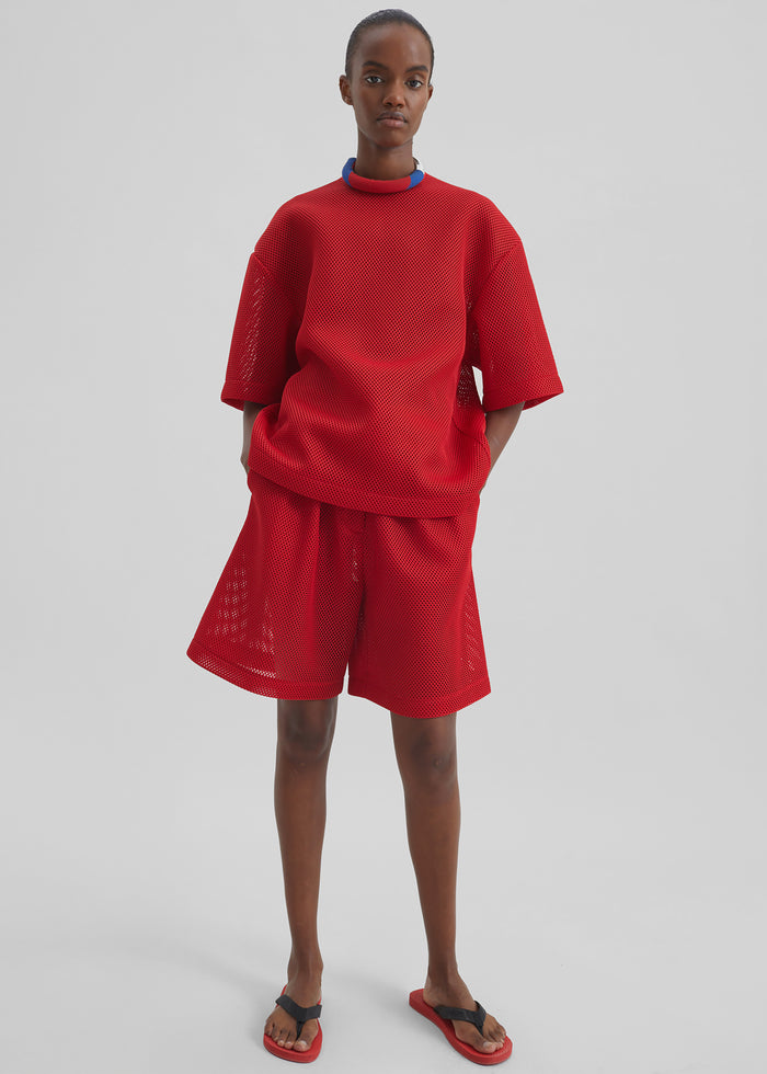 Nela Mesh Boxy T-Shirt - Red
