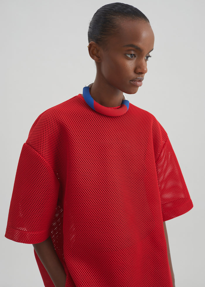 Nela Mesh Boxy T-Shirt - Red