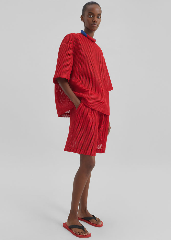 Nela Mesh Boxy T-Shirt - Red