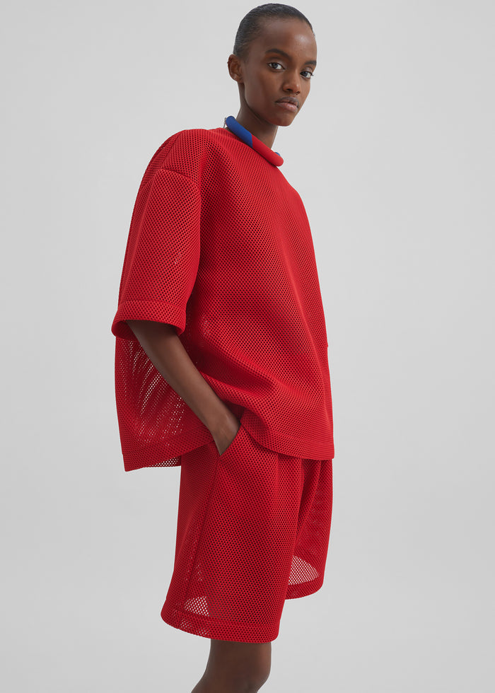Nela Mesh Boxy T-Shirt - Red