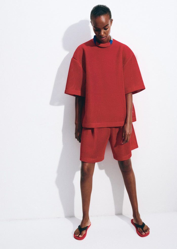 Nela Mesh Boxy T-Shirt - Red