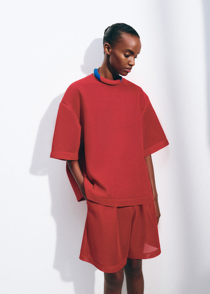 Nela Mesh Boxy T-Shirt - Red