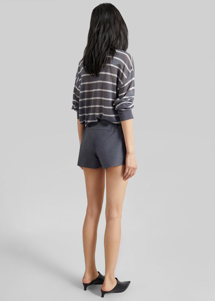 Nelas Knit Sheer Zip Pullover - Grey Stripe