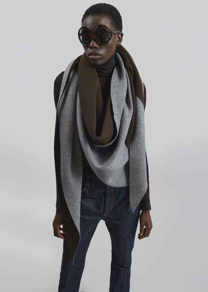 Nella Reversible Shawl - Dark Olive/Grey