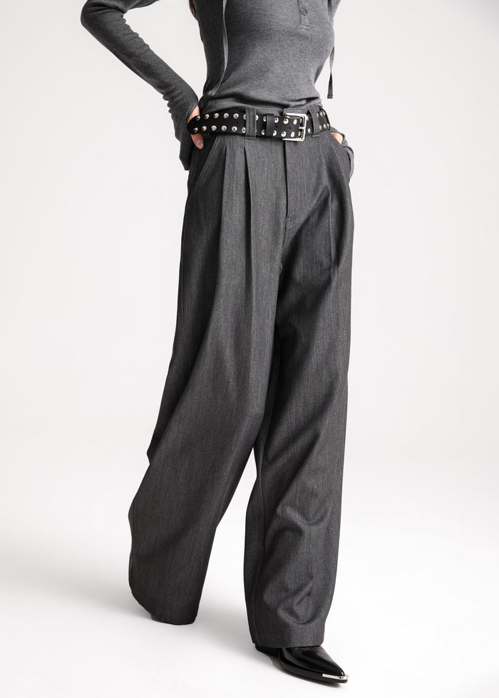 Nellore Pleated Denim Pants - Dark Grey Melange