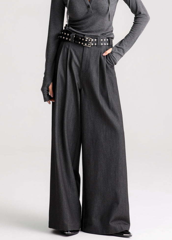 Nellore Pleated Denim Pants - Dark Grey Melange