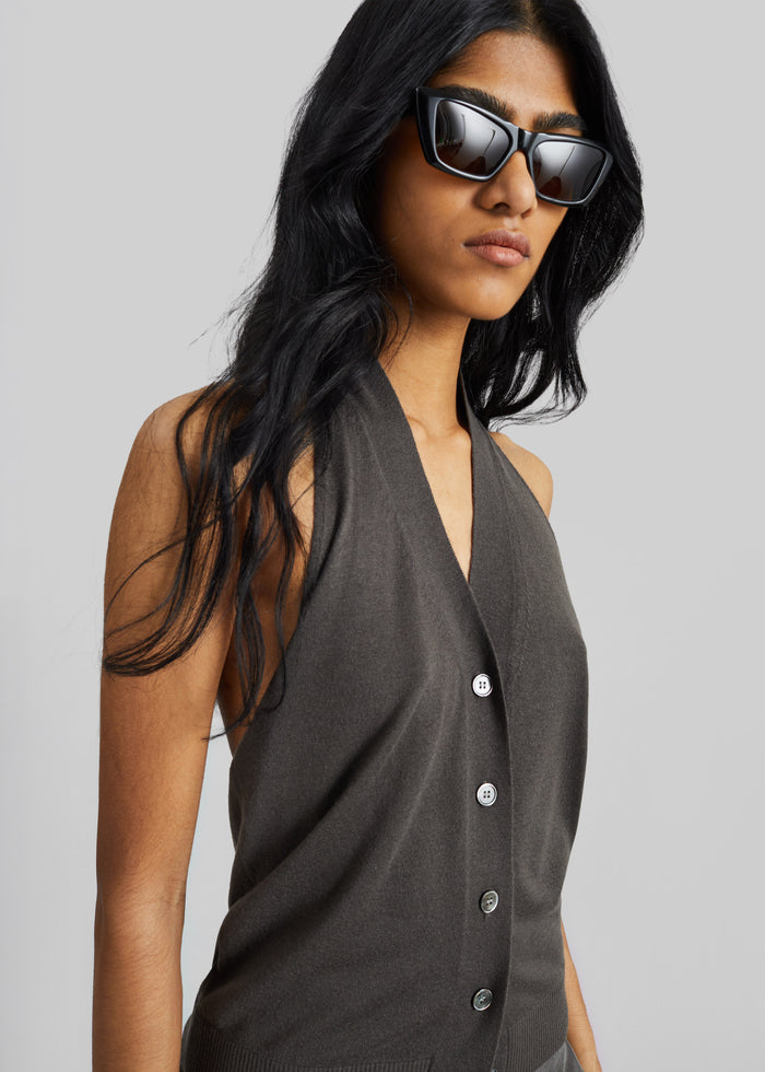 Nimi Knit Halter Top - Charcoal