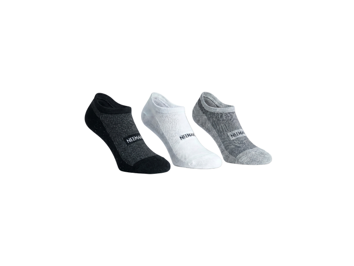 Neeman's unisex cotton no show socks regular fit black white grey pack of 3 low cut casual wear front view