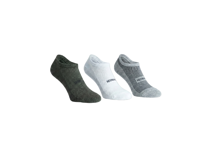 Neeman's unisex cotton No Show Socks : White Olive Grey (Pack of 3) casual wear front view