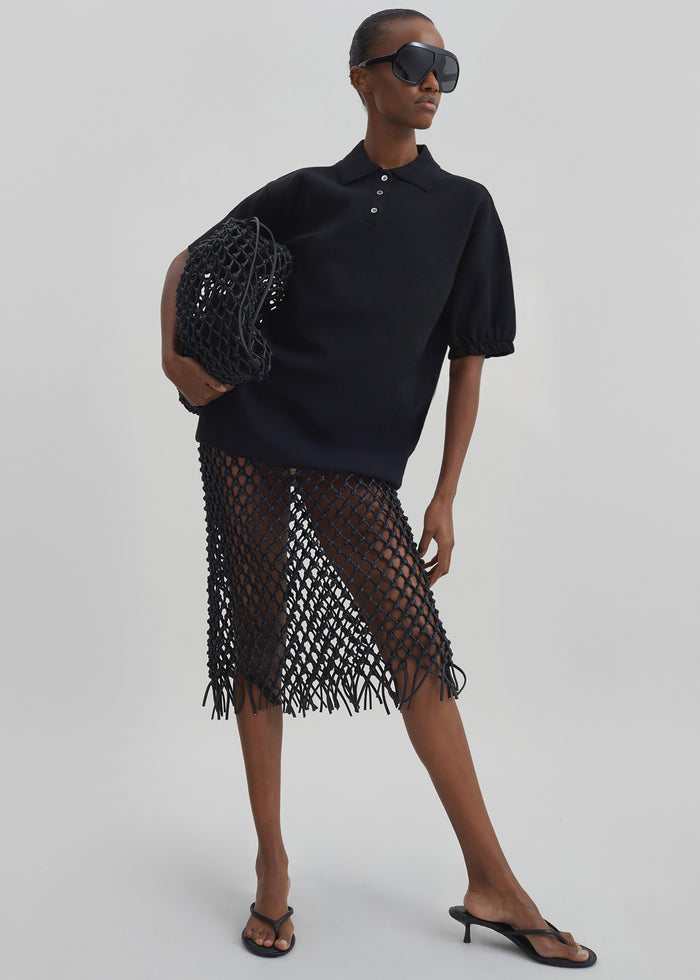 Nola Knit Polo Top - Black