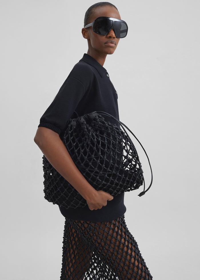 Nola Knit Polo Top - Black