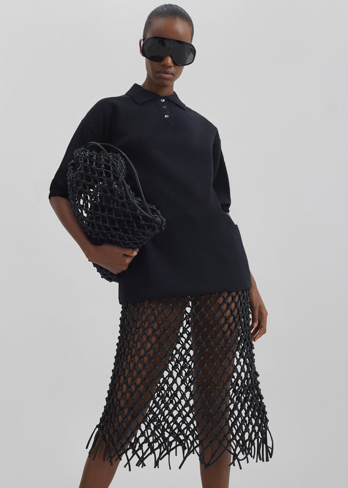 Nola Knit Polo Top - Black