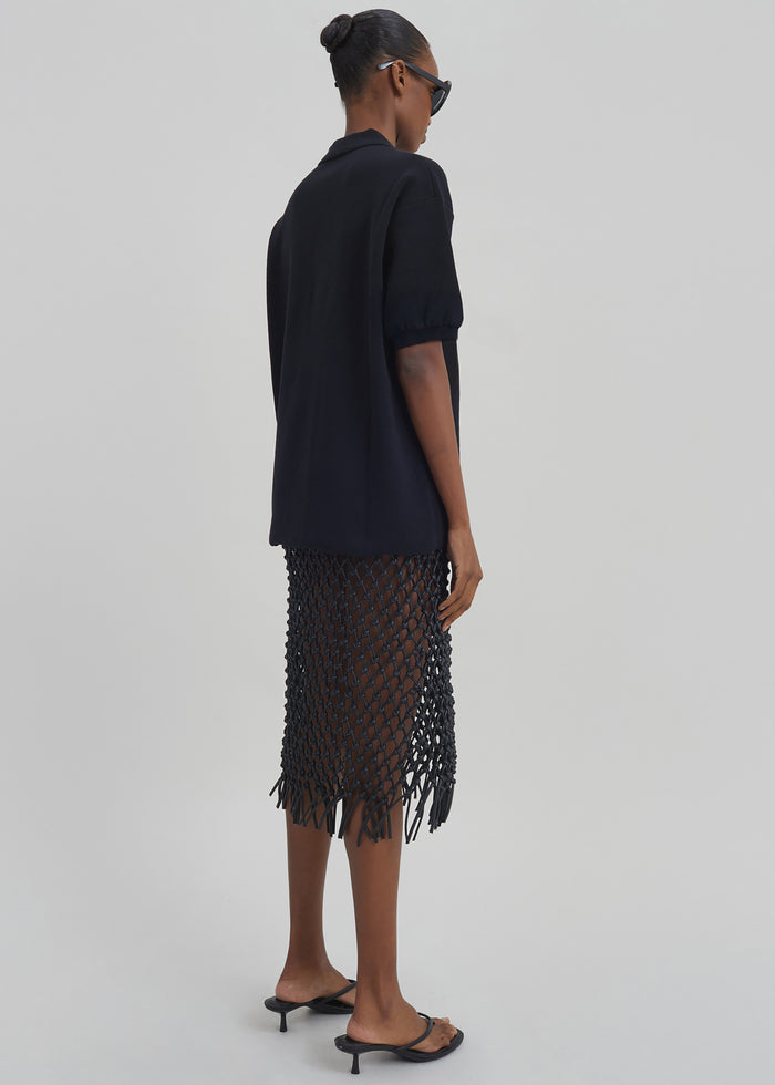 Nola Knit Polo Top - Black
