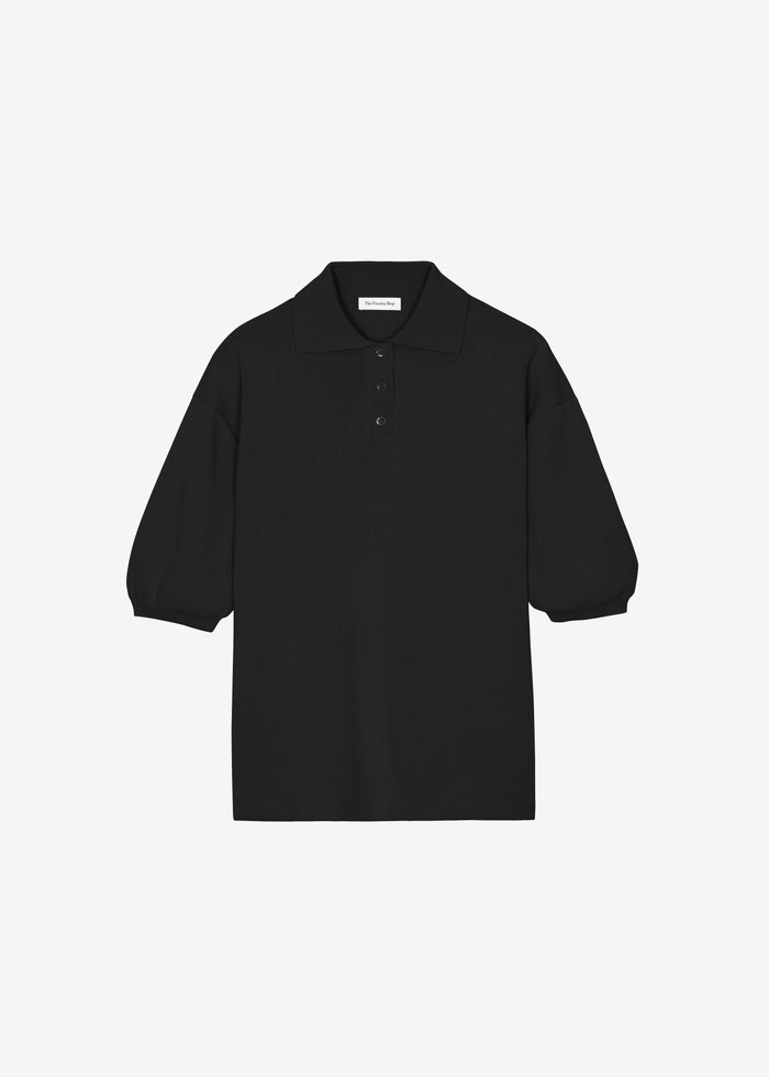Nola Knit Polo Top - Black
