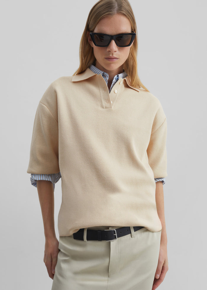 Nola Knit Polo Top - Cream