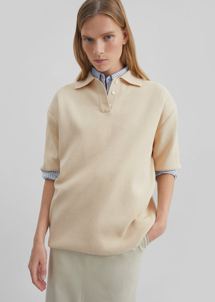 Nola Knit Polo Top - Cream