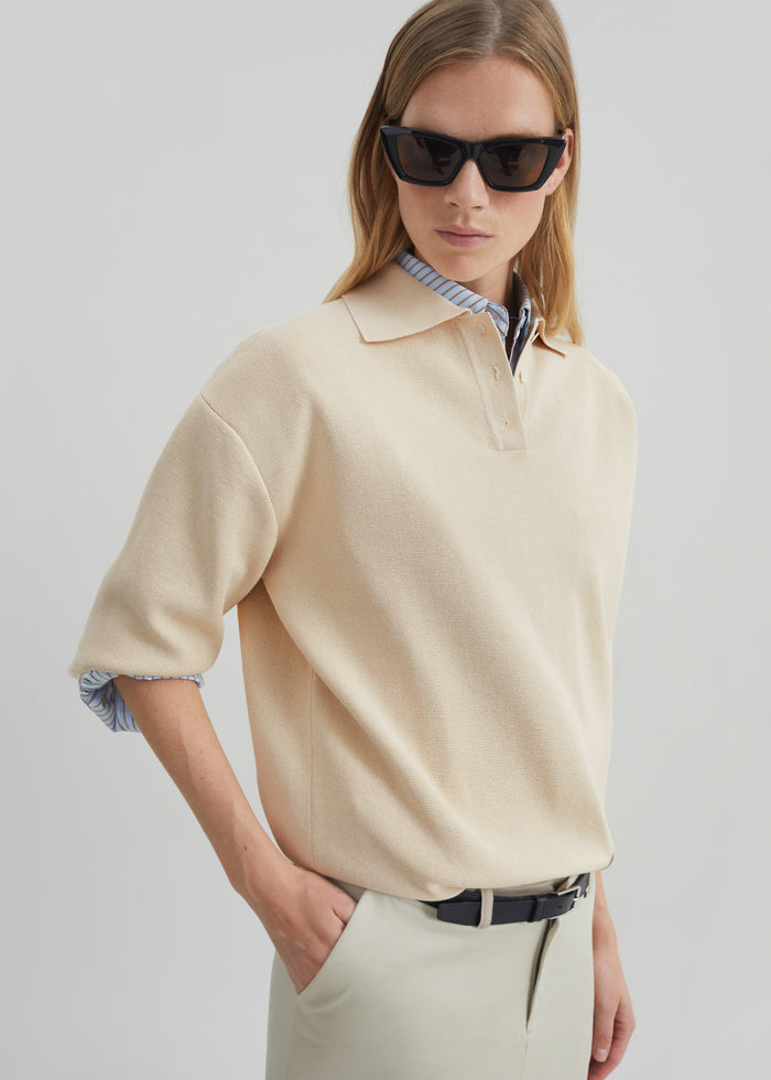 Nola Knit Polo Top - Cream