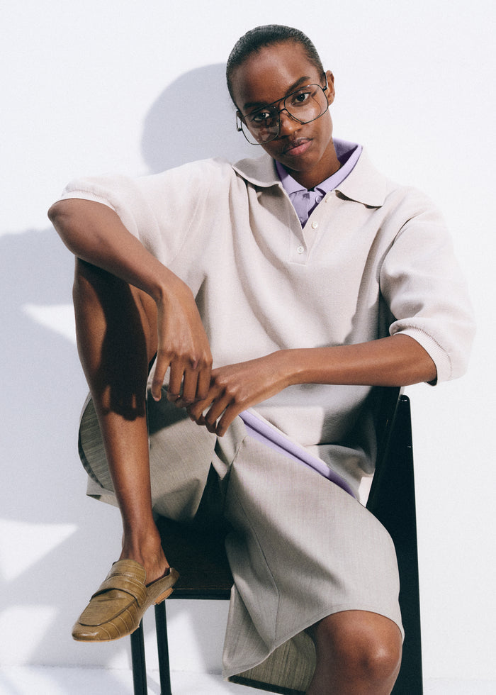 Nola Knit Polo Top - Slate Grey