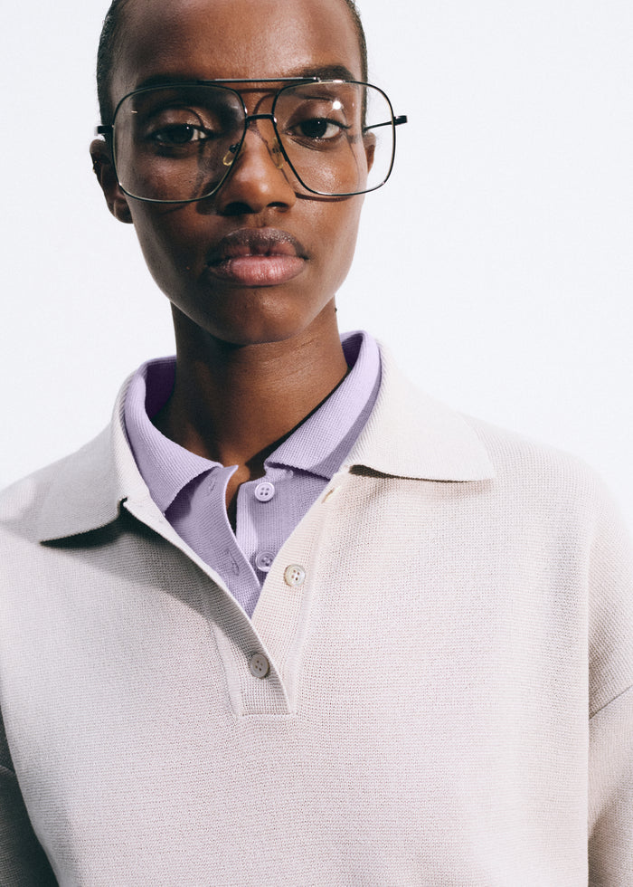 Nola Knit Polo Top - Slate Grey