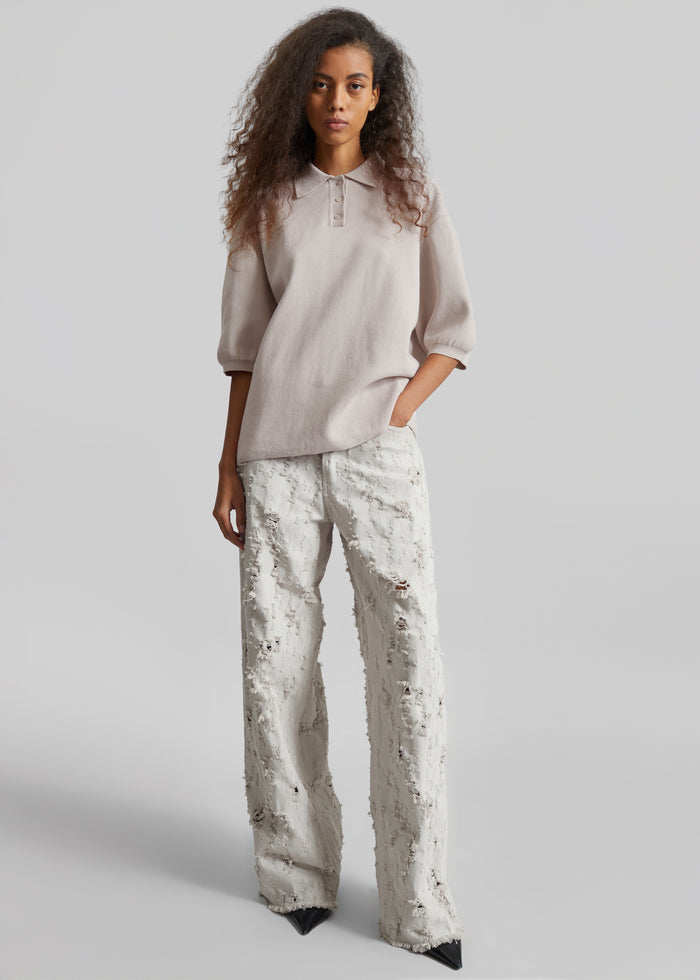 Nola Knit Polo Top - Slate Grey