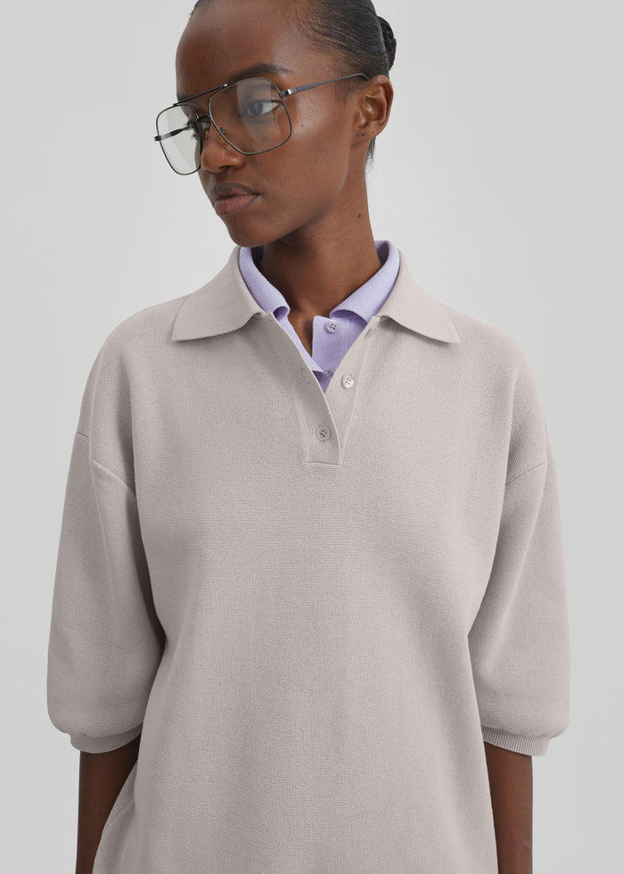 Nola Knit Polo Top - Slate Grey