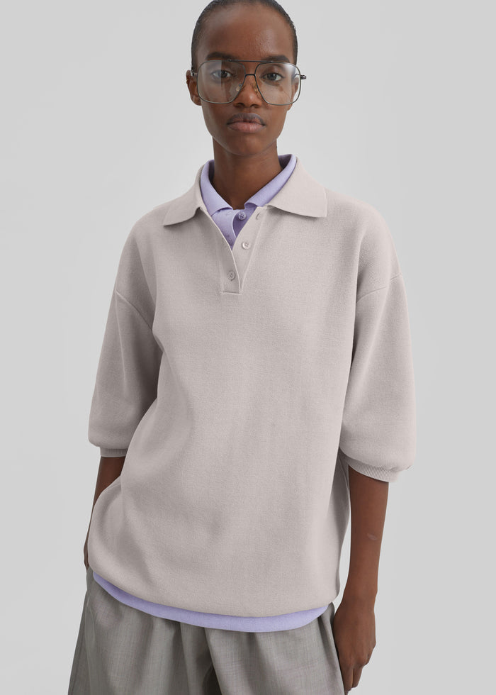 Nola Knit Polo Top - Slate Grey