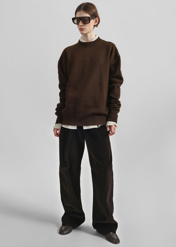 Norstrand Pleated Corduroy Trousers - Dark Brown